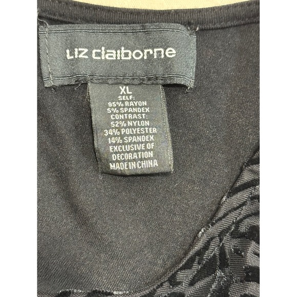 Liz Claiborne Bell Sleeve Top Womens XL Black Velvet Burnout Paisley Whimsigoth - Picture 7 of 12